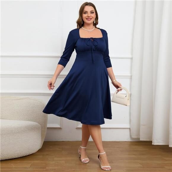 Formal Cocktail Dress Tie Front Adjustable Strap, Satin Midi Prom Wedding Dress - Picture 7 of 8